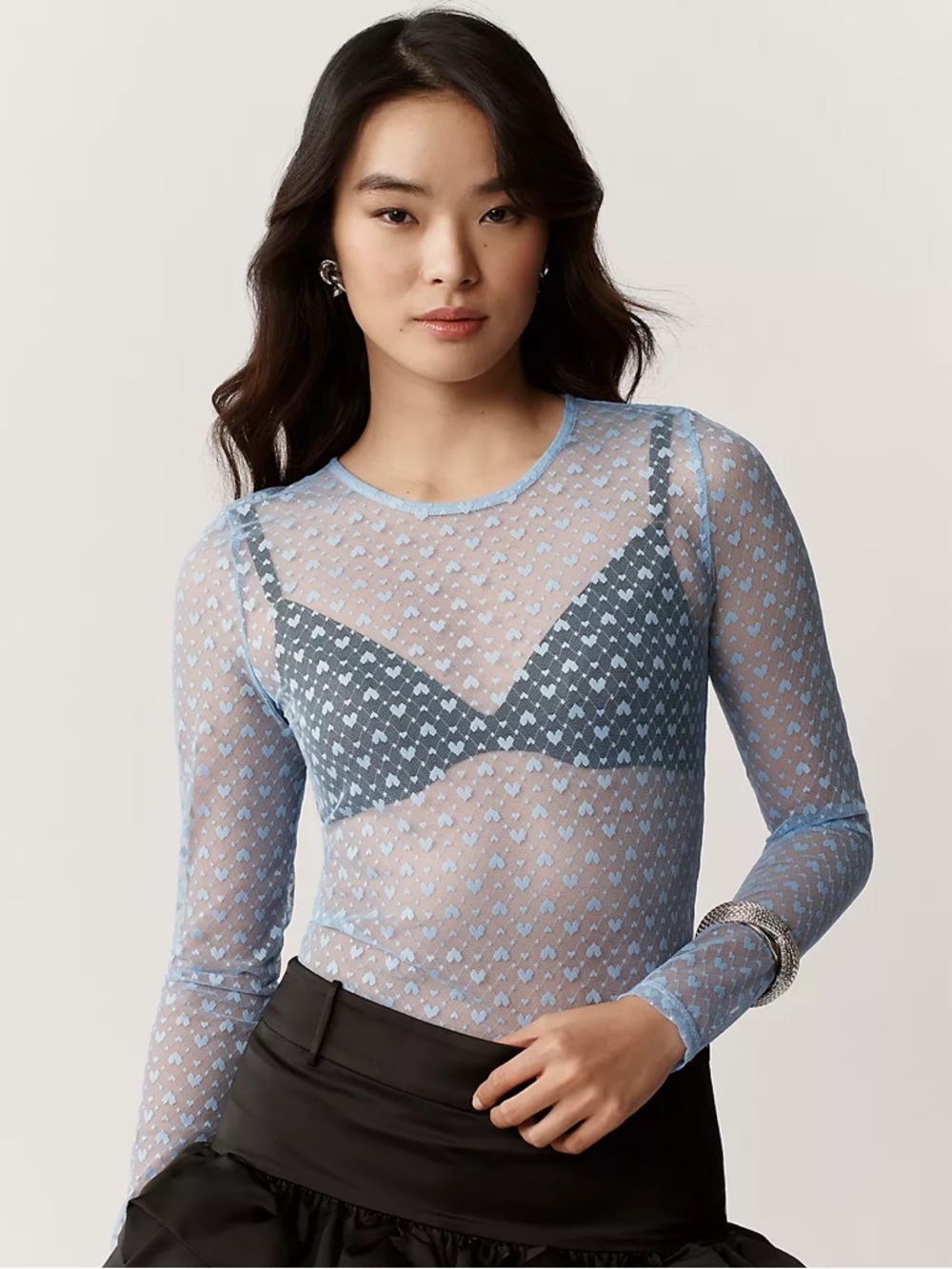 Maeve Sheer Heart Long-Sleeve Top Size Large NWT